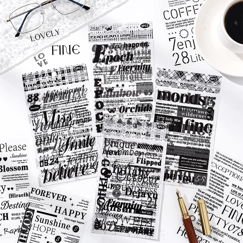 Black And White English Die-cut Stickers