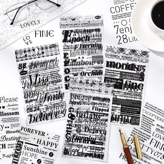 Black And White English Die-cut Stickers