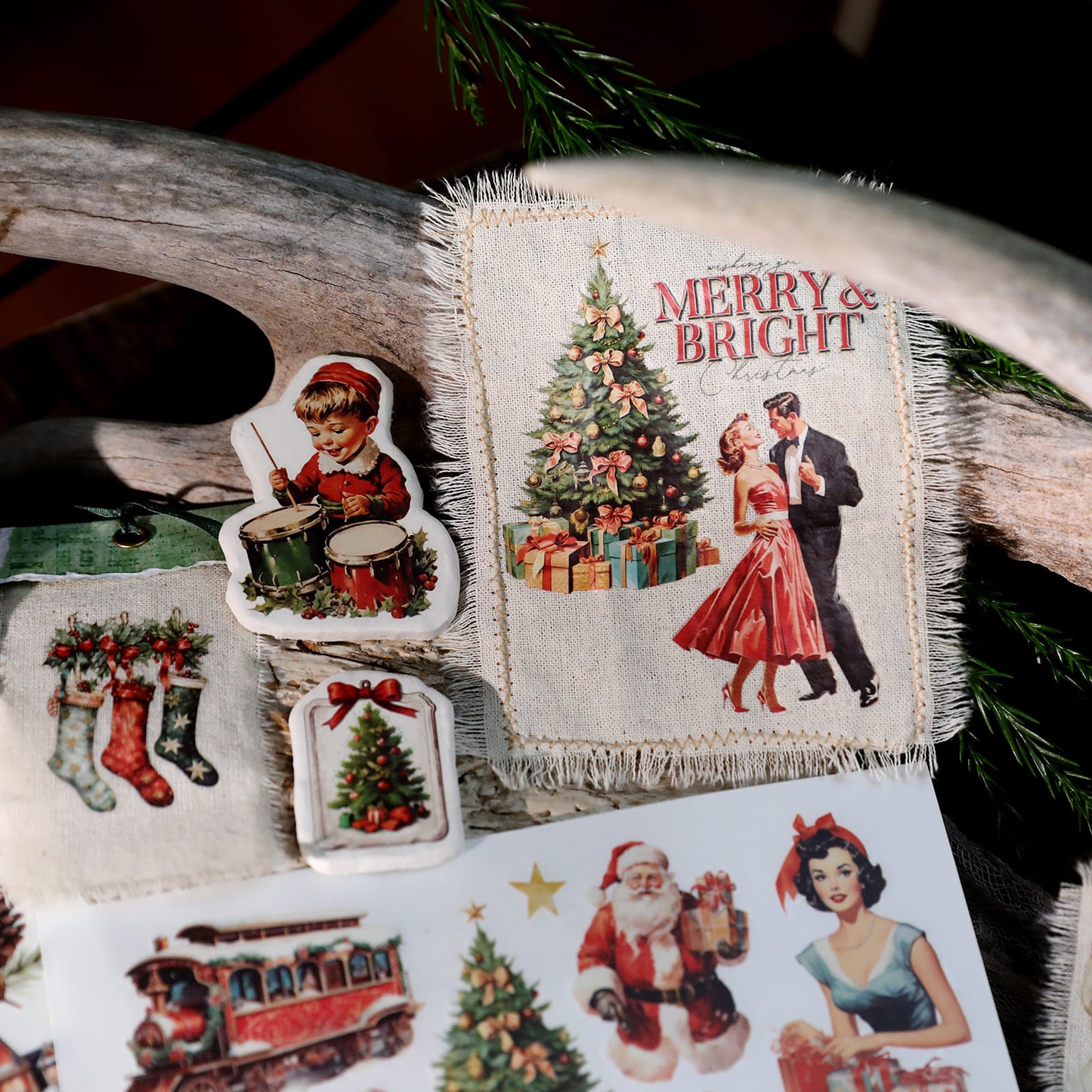 3PCS Retro Christmas Character Transfer Stickers