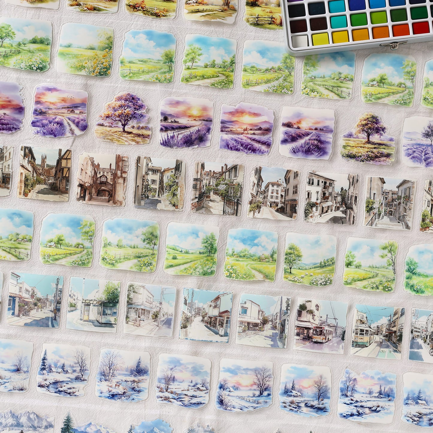 Scenic PET Tape Set flat lay – PET tape for journaling and scrapbook crafts