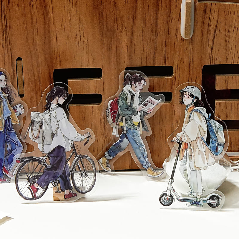 Close-up of travelers and street scenes sticker designs