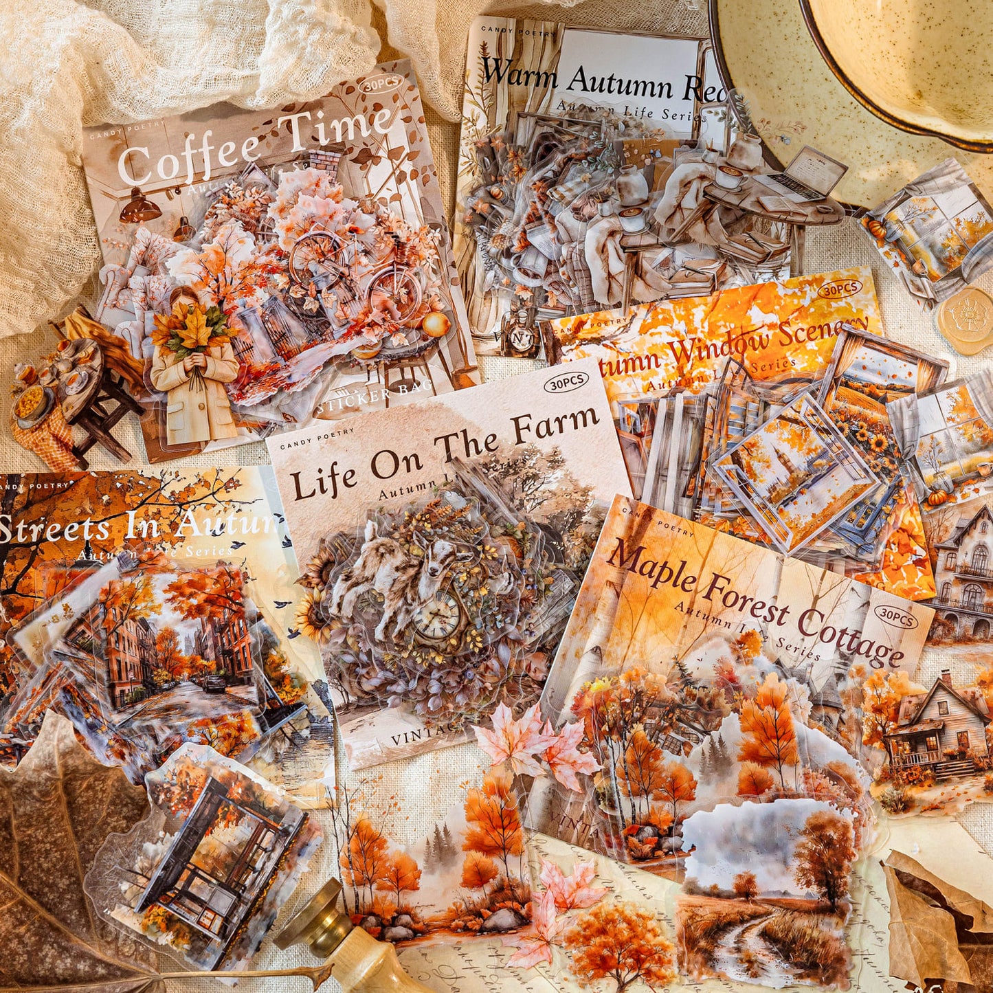 Full set of Autumn Lifestyle PET stickers for journaling projects