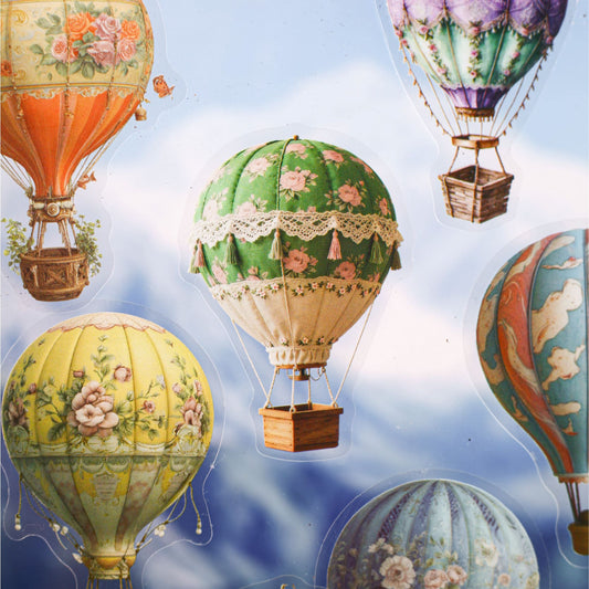 Vintage Balloon Theme Stickers - Adventure Journal Decor