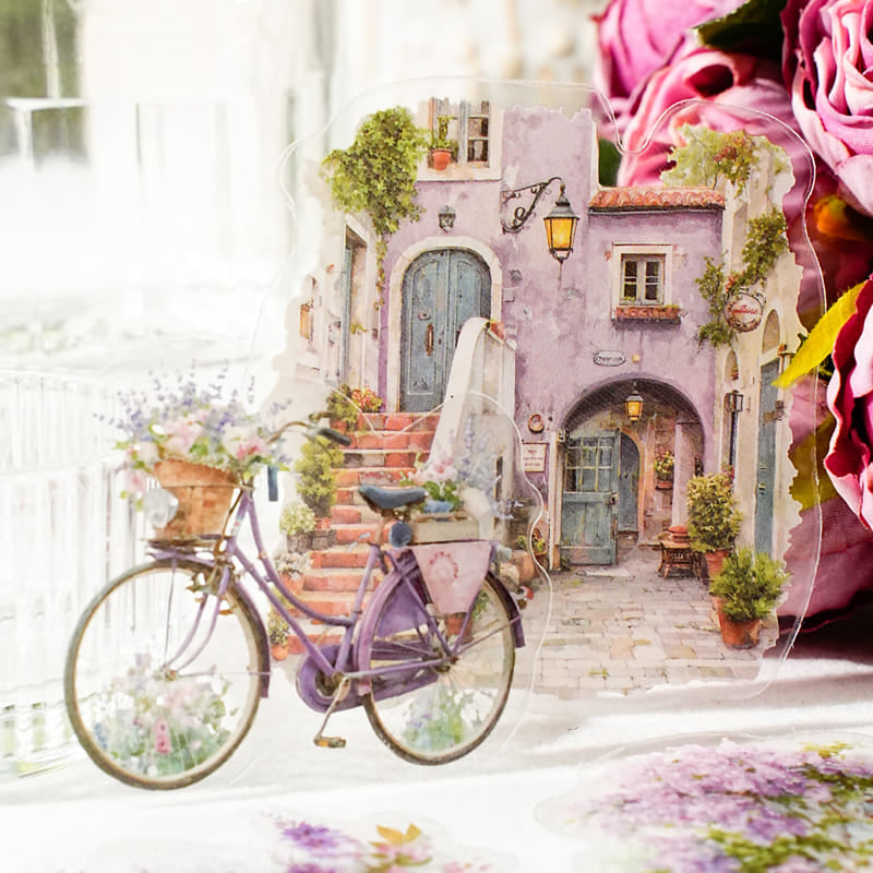 Close-up of PET material floral lifestyle stickers – transparent and glossy finish