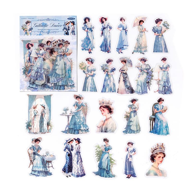 Blue tone PET stickers for creative journaling