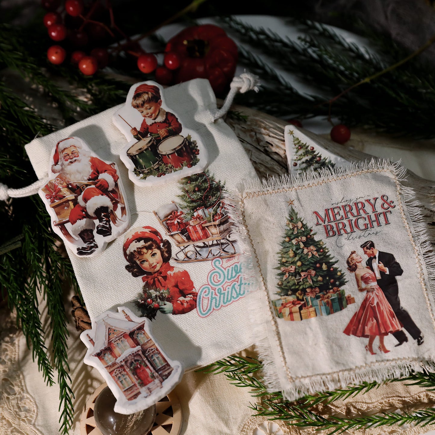 3PCS Retro Christmas Character Transfer Stickers