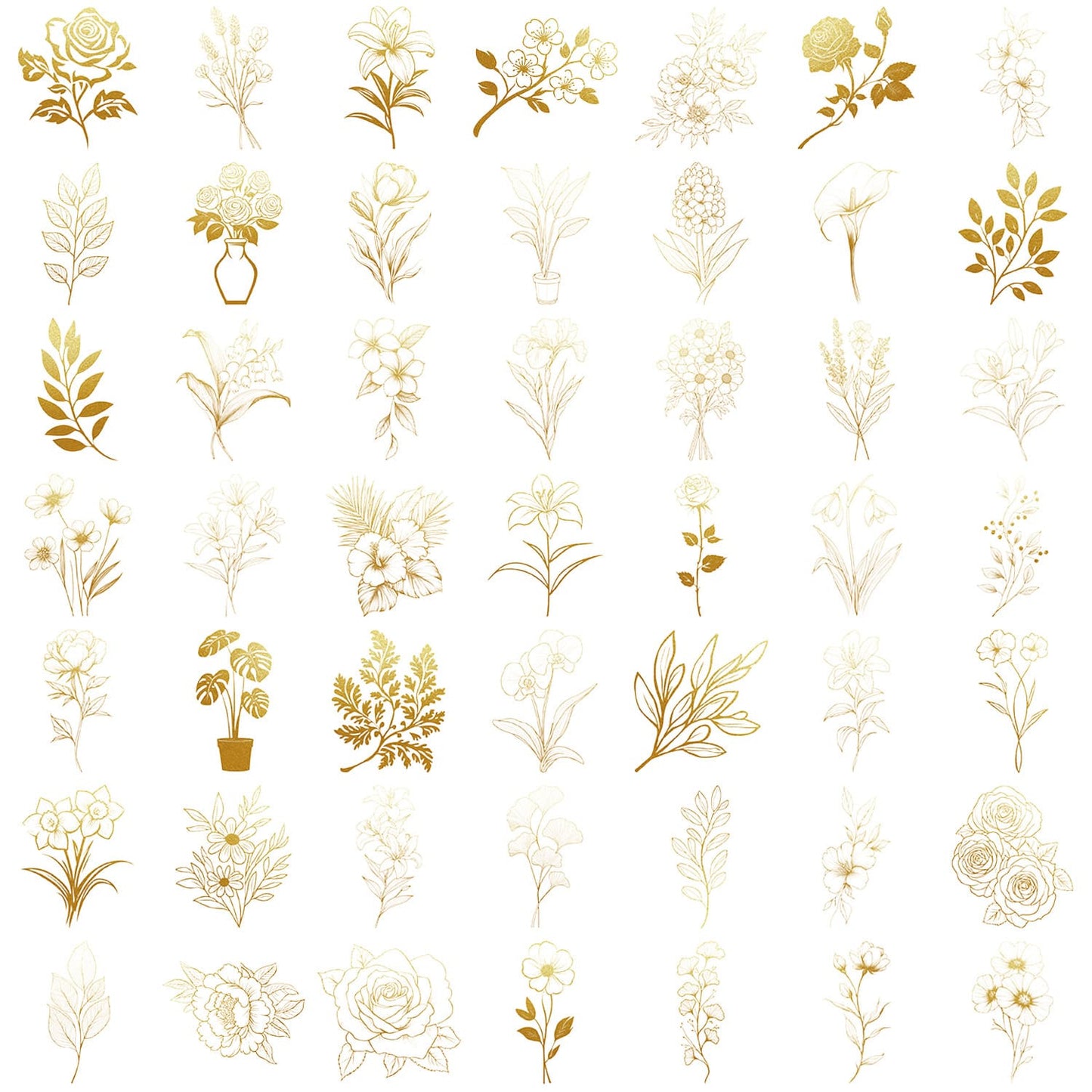 50PCS Golden Plants Stickers