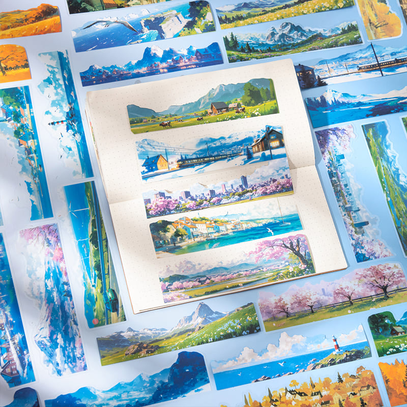 Transparent and elegant PET+Paper landscape stickers