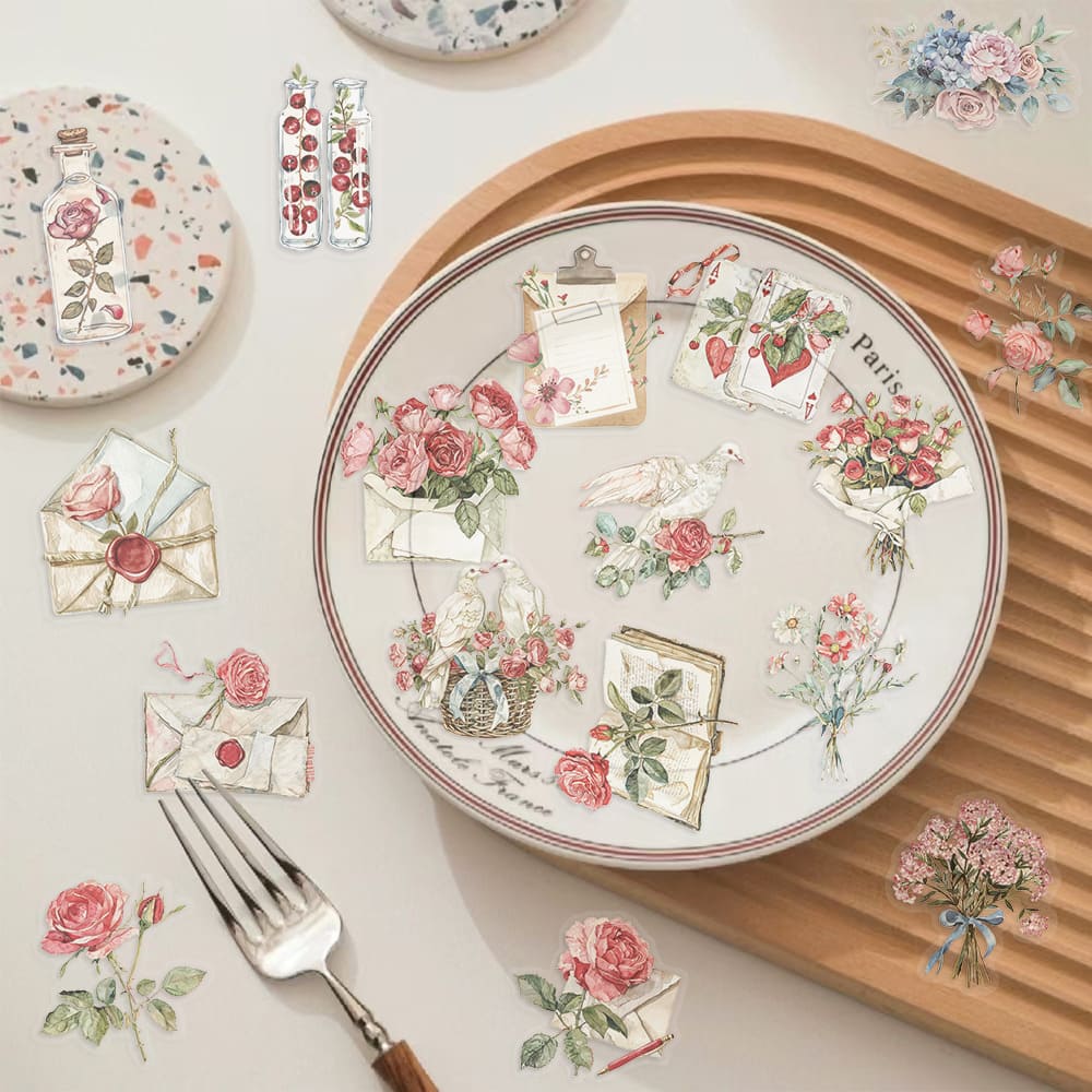 50PCS Pink Floral Sticker Pack