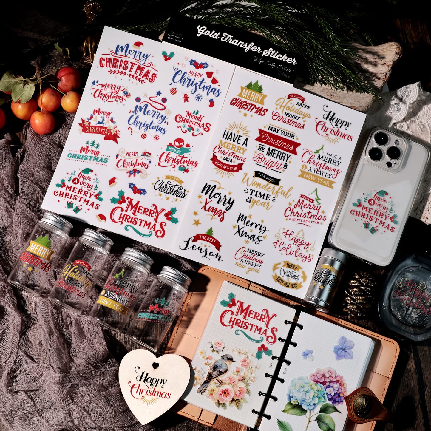 2PCS Christmas Phrase Transfer Stickers