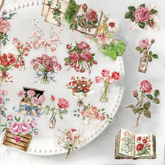 50PCS Pink Floral Sticker Pack