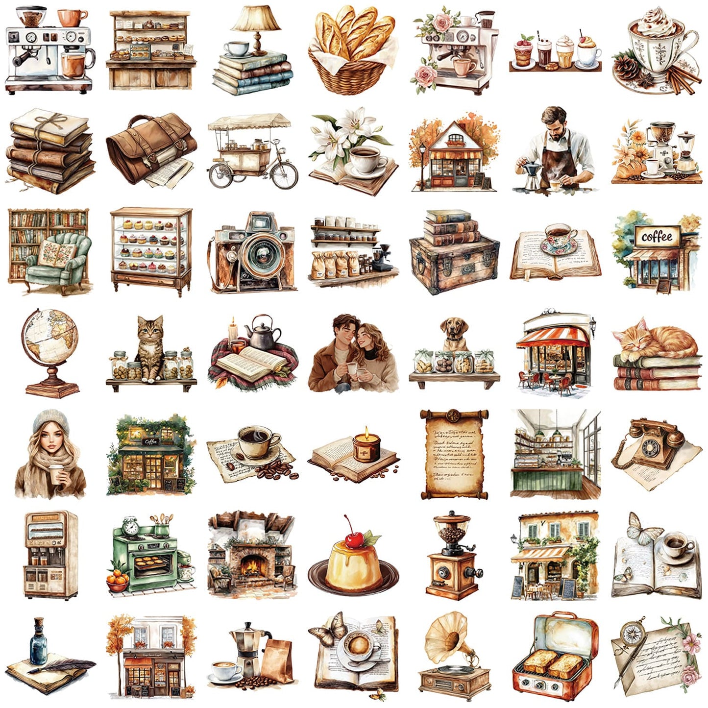 50PCS Vintage Coffee Sticker Pack