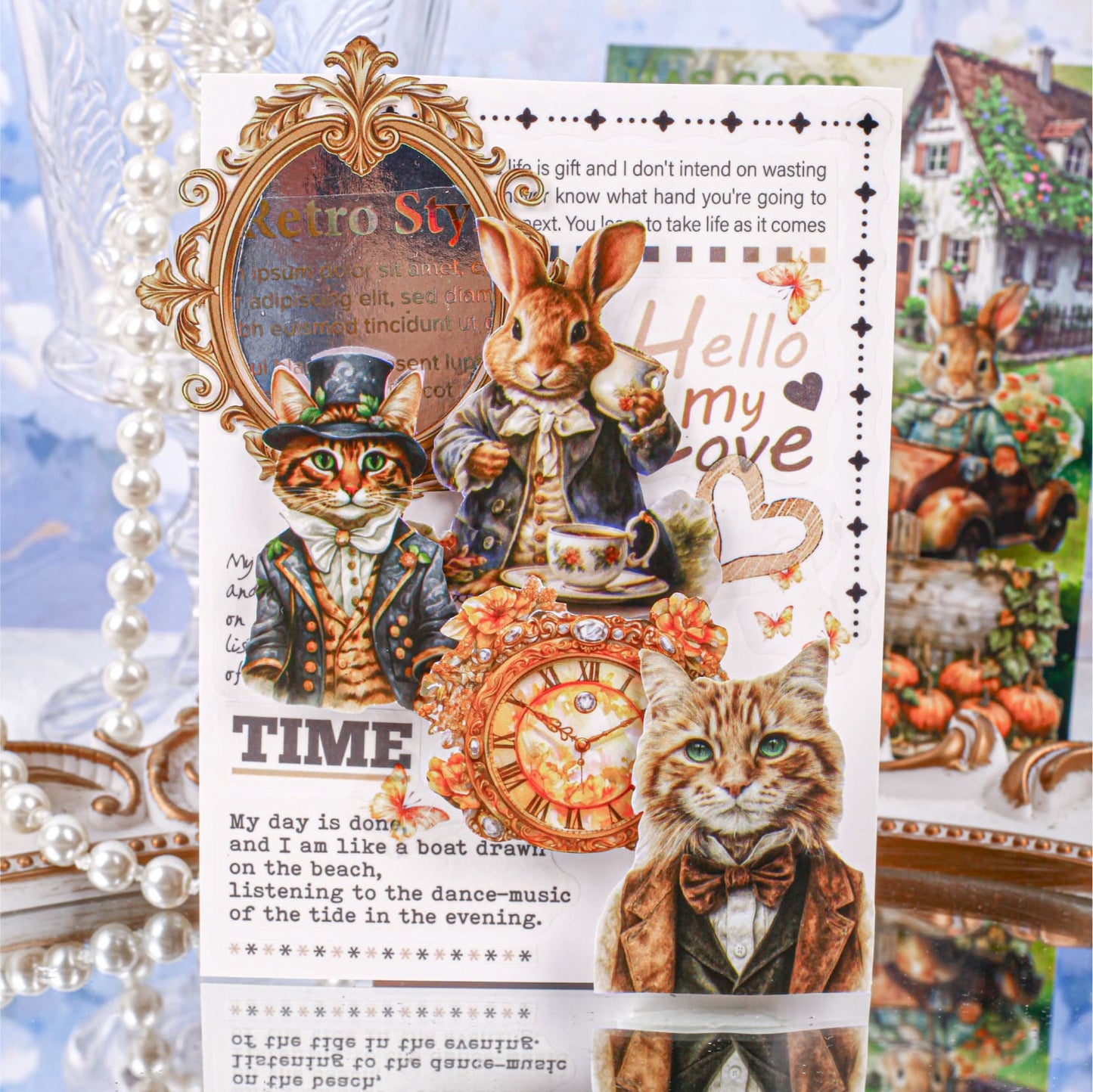 Journaling supplies – bunny and cat PET stickers