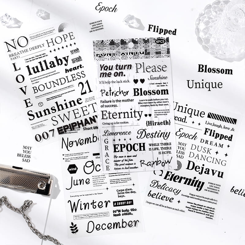 Black And White English Die-cut Stickers
