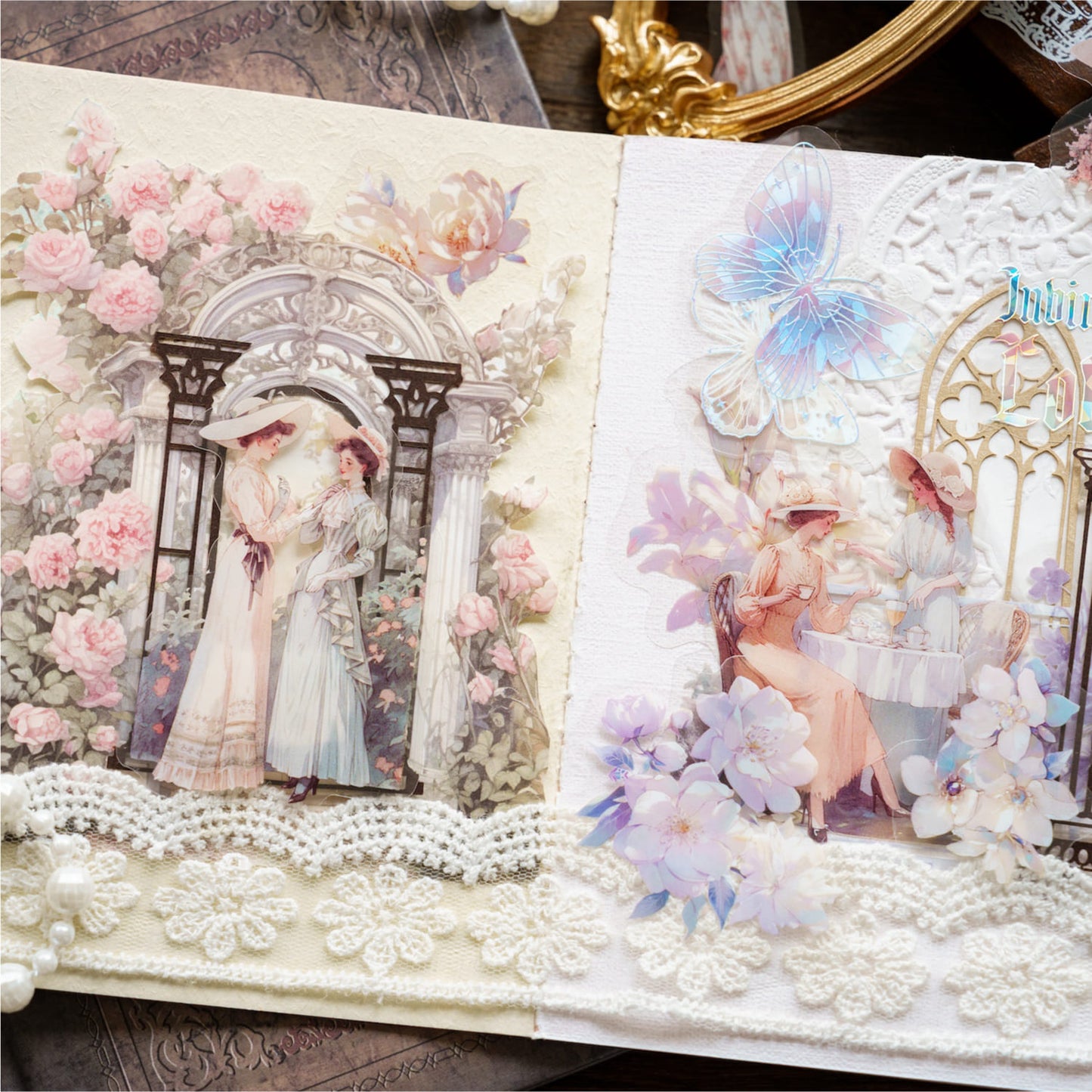 White tone elegant girl stickers for journaling and DIY crafts