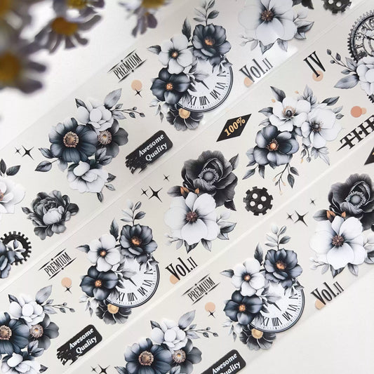 Black and White Flowers PET Tape