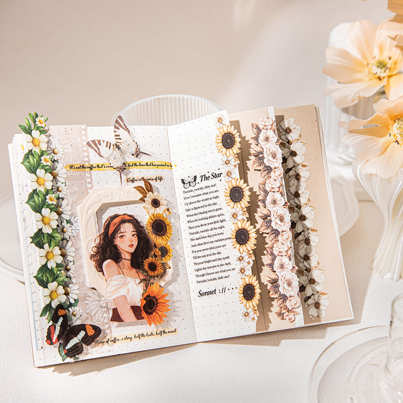 Artistic journaling with vintage floral stickers – decorative paper stickers for bullet journals, A6/B5 planners, and scrapbooks