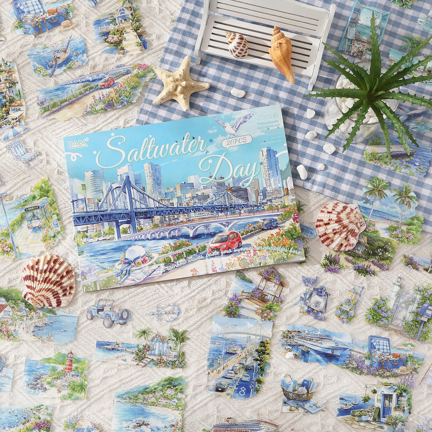 Summer landscape large sticker for planners and scrapbooks