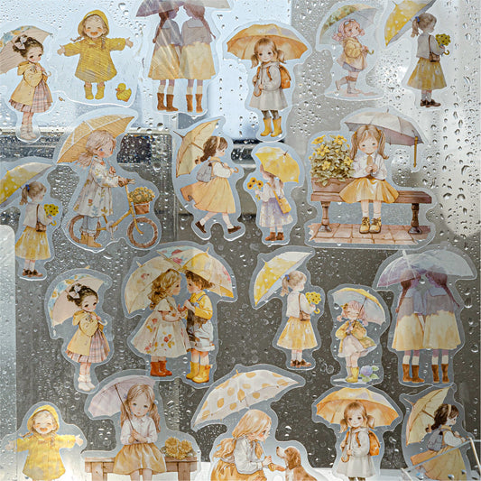 Yellow outfit rainy day kid sticker – planner sticker