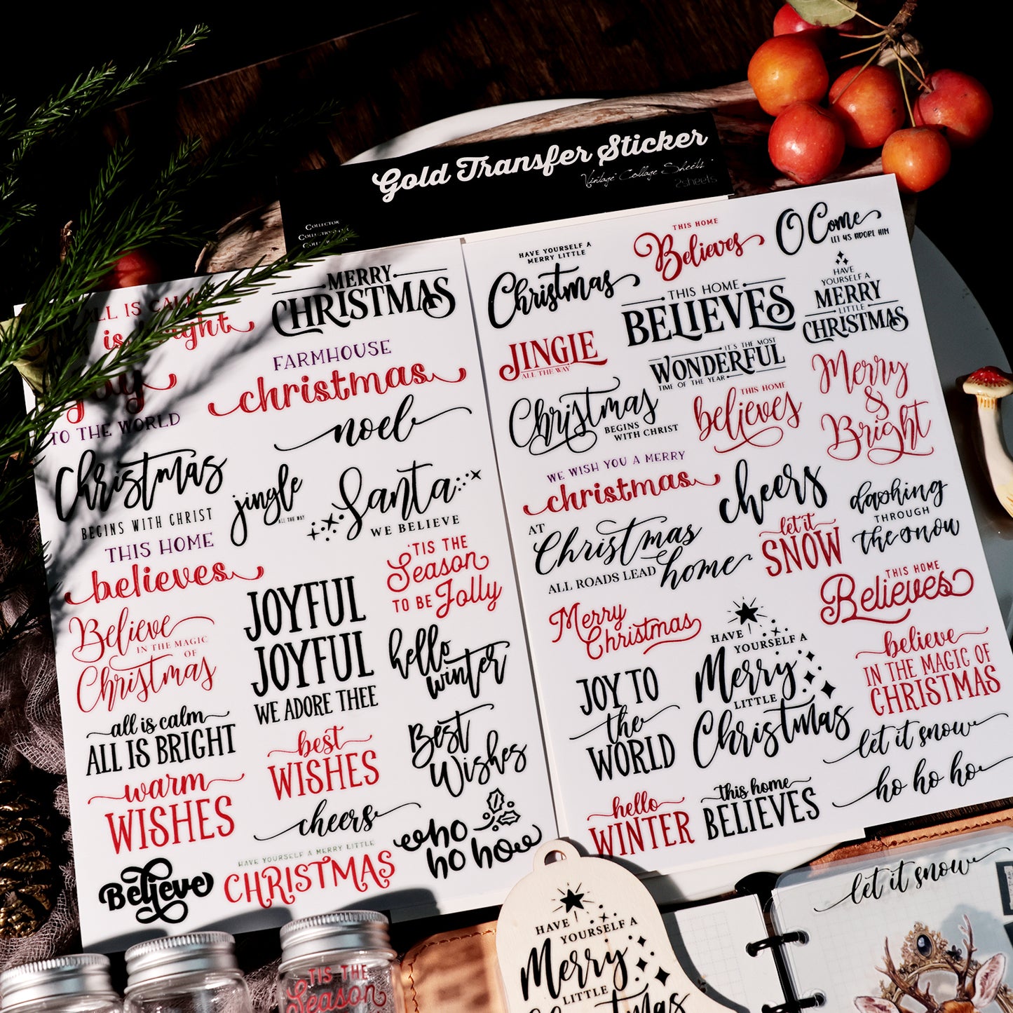 2PCS Christmas Phrase Transfer Stickers