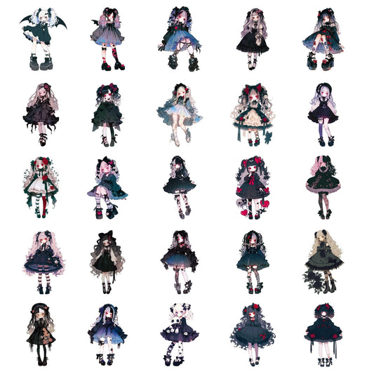 Flat lay of gothic witch sticker pack – 56 pieces