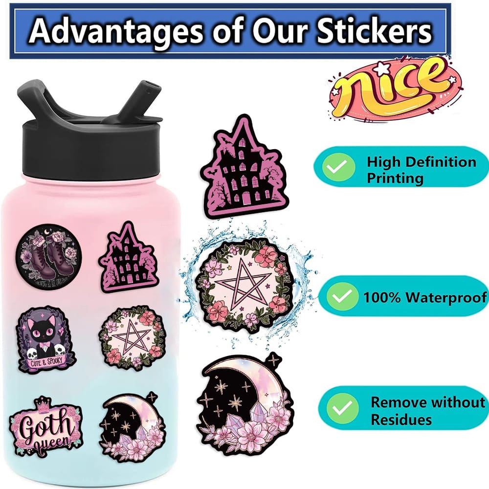 50PCS Black & Pink Gothic Sticker Pack