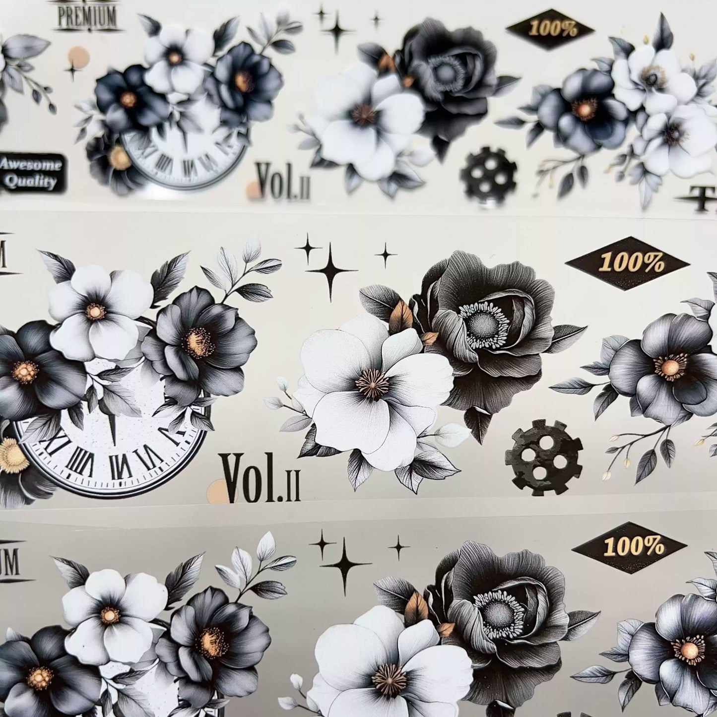Black and White Flowers PET Tape