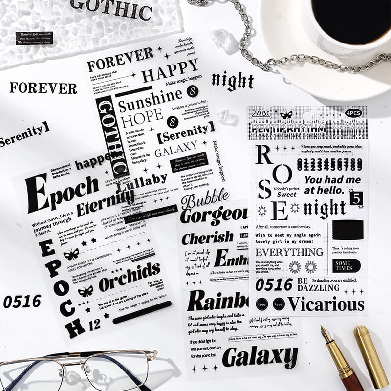 Black And White English Die-cut Stickers