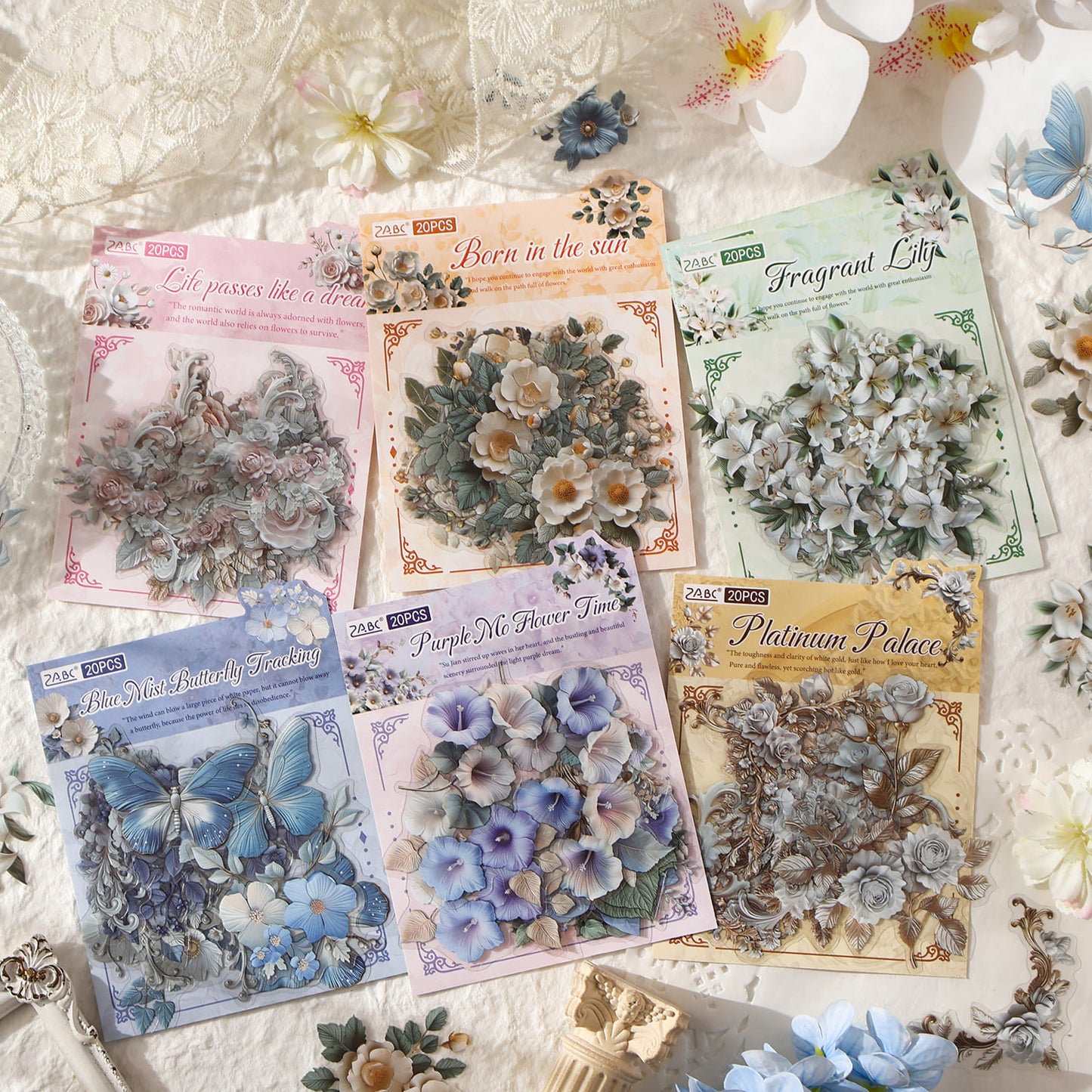 Vintage Floral PET Stickers Set – Retro flower style
