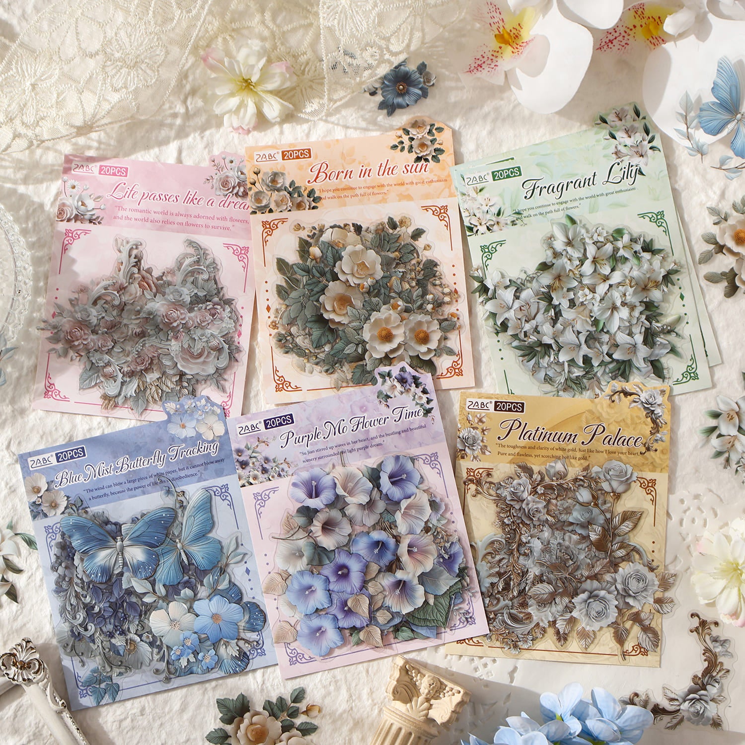 Vintage Floral PET Stickers Set – Retro flower style