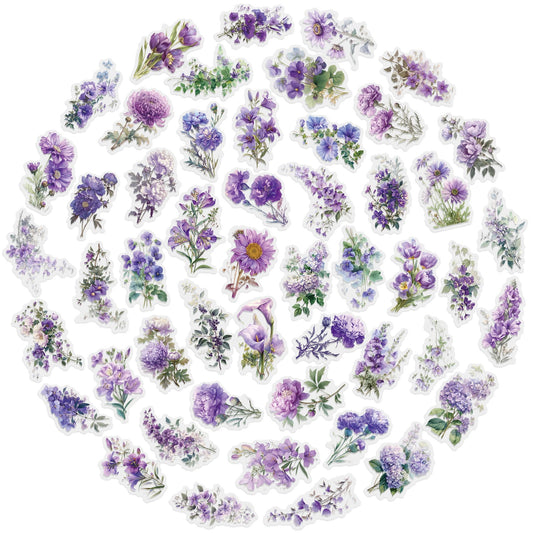 50PCS Purple Flower Stickers Pack