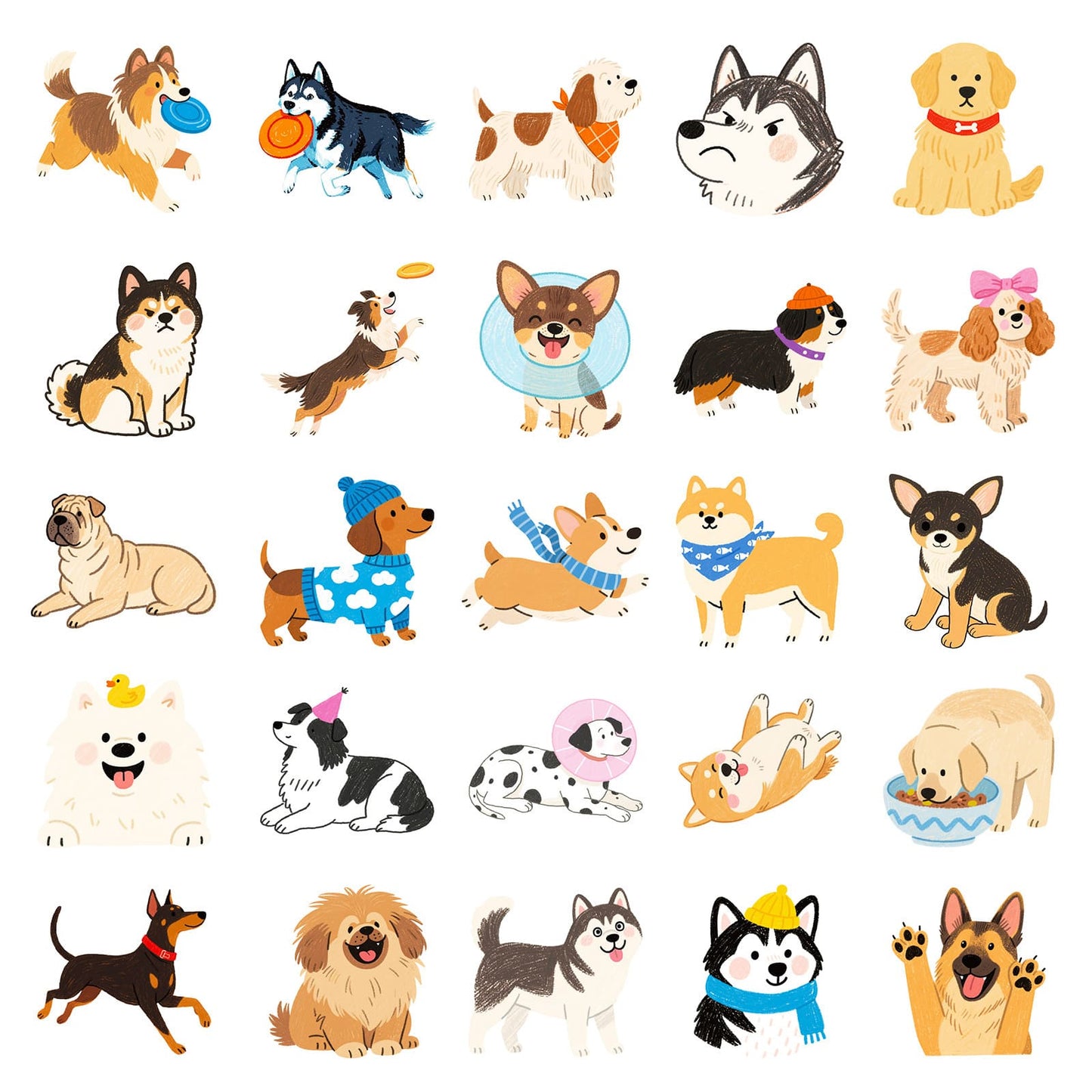 Cute Hand-Drawn Dog Stickers Pack