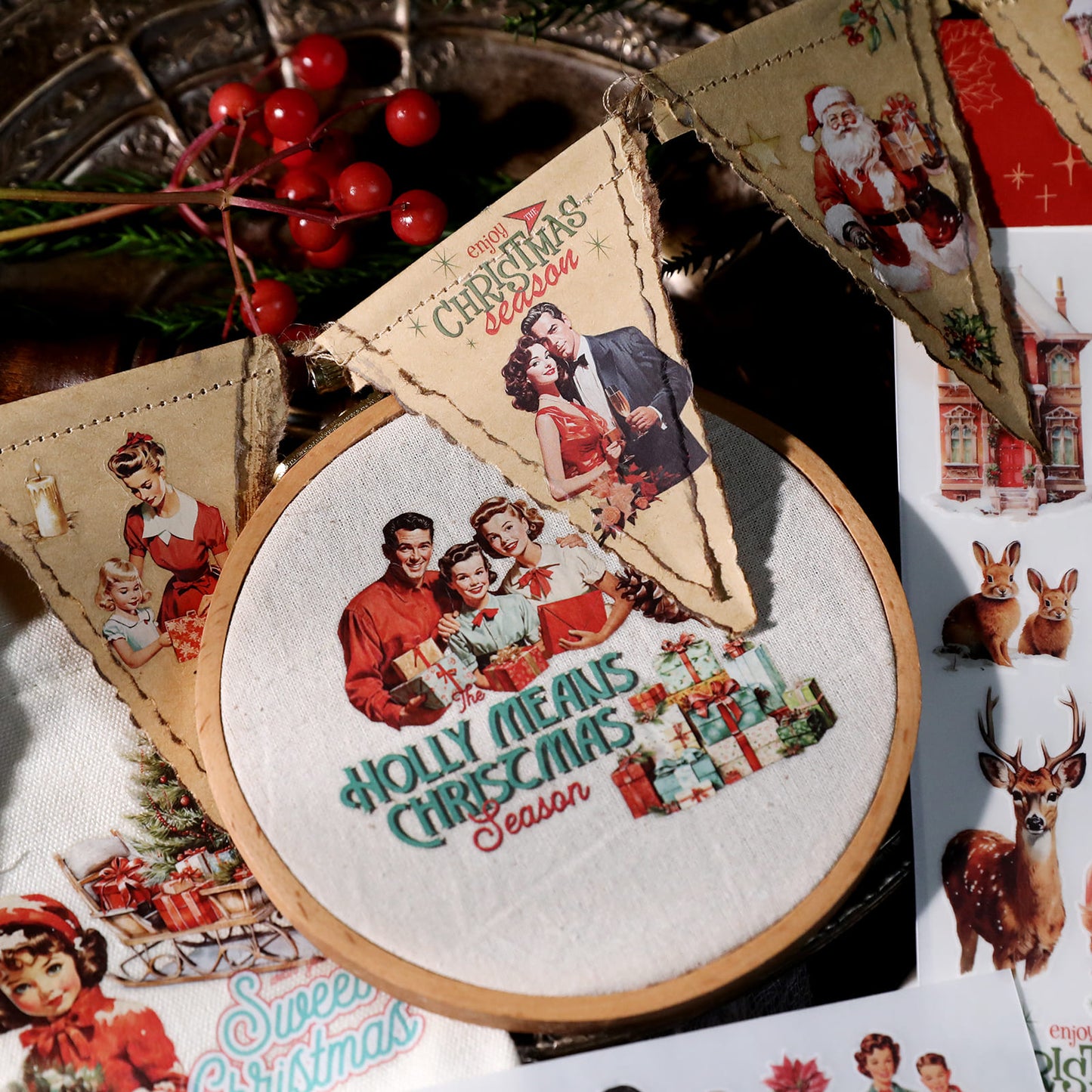 3PCS Retro Christmas Character Transfer Stickers