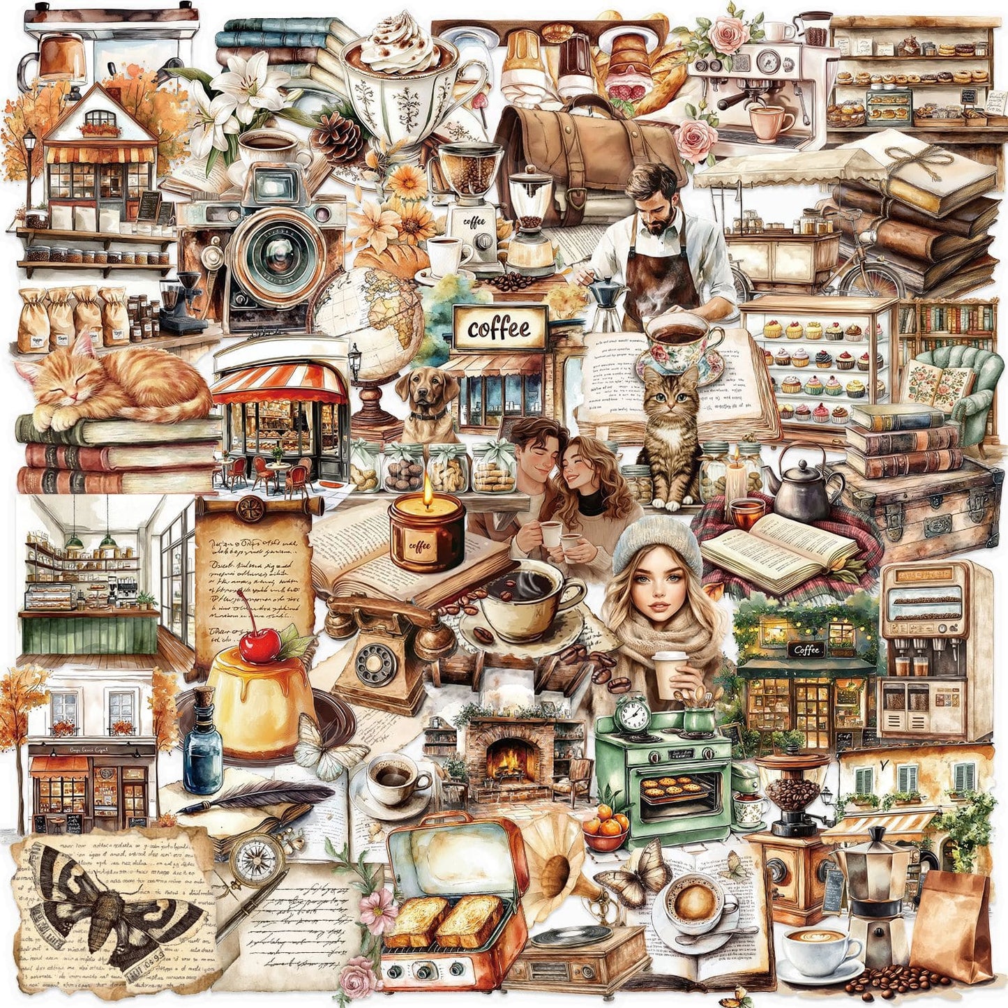 50PCS Vintage Coffee Sticker Pack