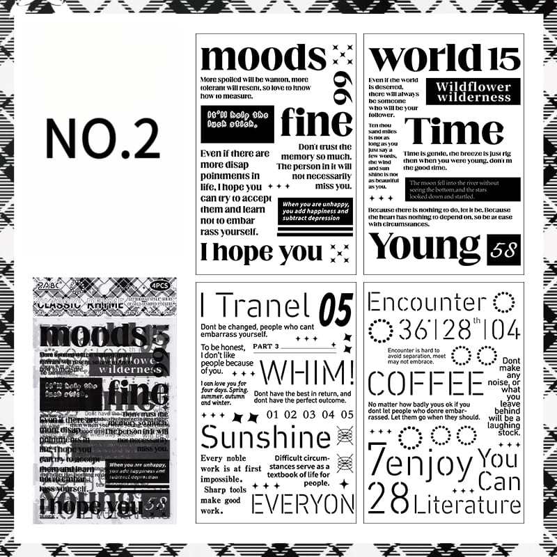 Black And White English Die-cut Stickers