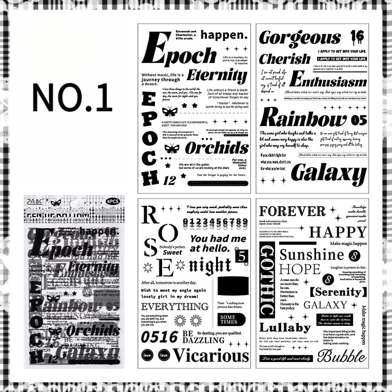 Black And White English Die-cut Stickers