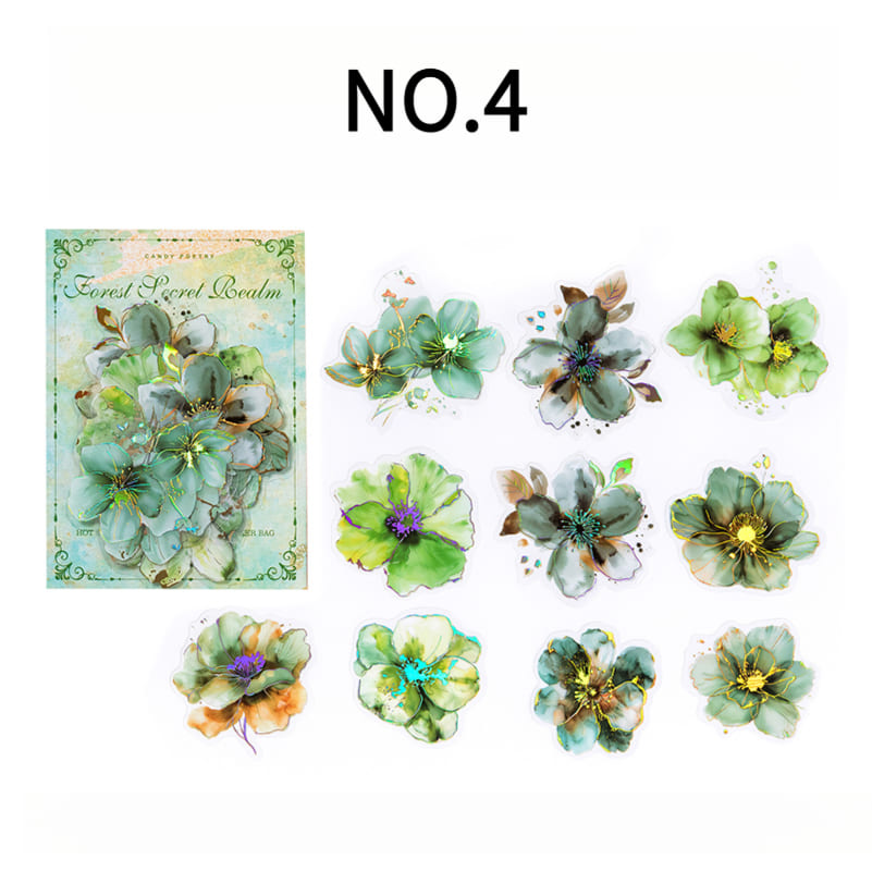 Green gold foil floral sticker NO.4 – suitable for bullet journals, notebooks, and laptops.