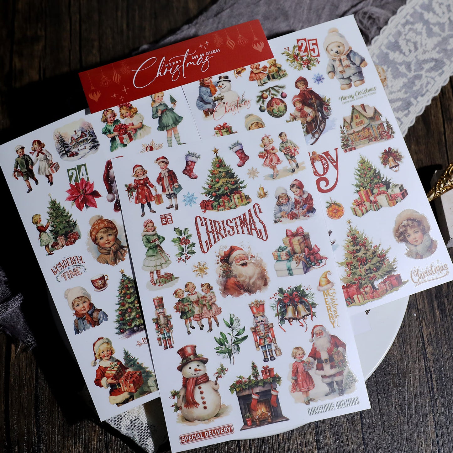 3PCS Vintage Christmas Transfer Stickers