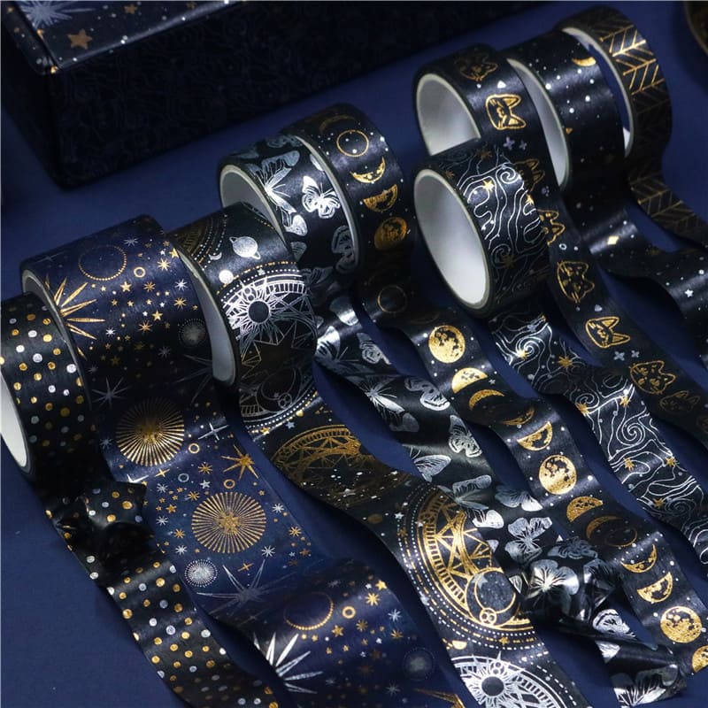 Black Sky Foil Silver Washi Tape Set