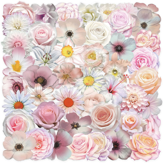 50PCS Pink Flower Stickers
