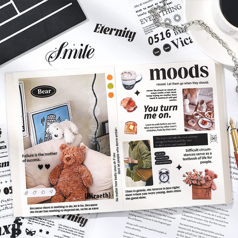 Black And White English Die-cut Stickers