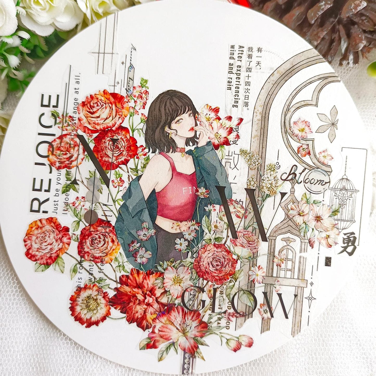 6cm*5m Die-Cut Red Flower Tape