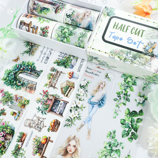 4PCS Floral Cottage Series PET/Washi Tape Set