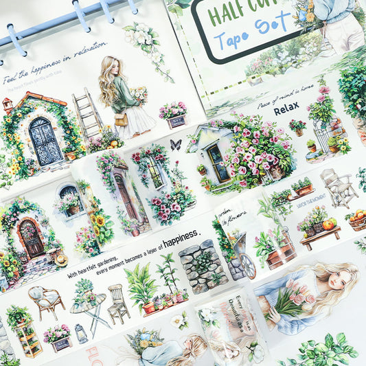 4PCS Floral Cottage Series PET/Washi Tape Set