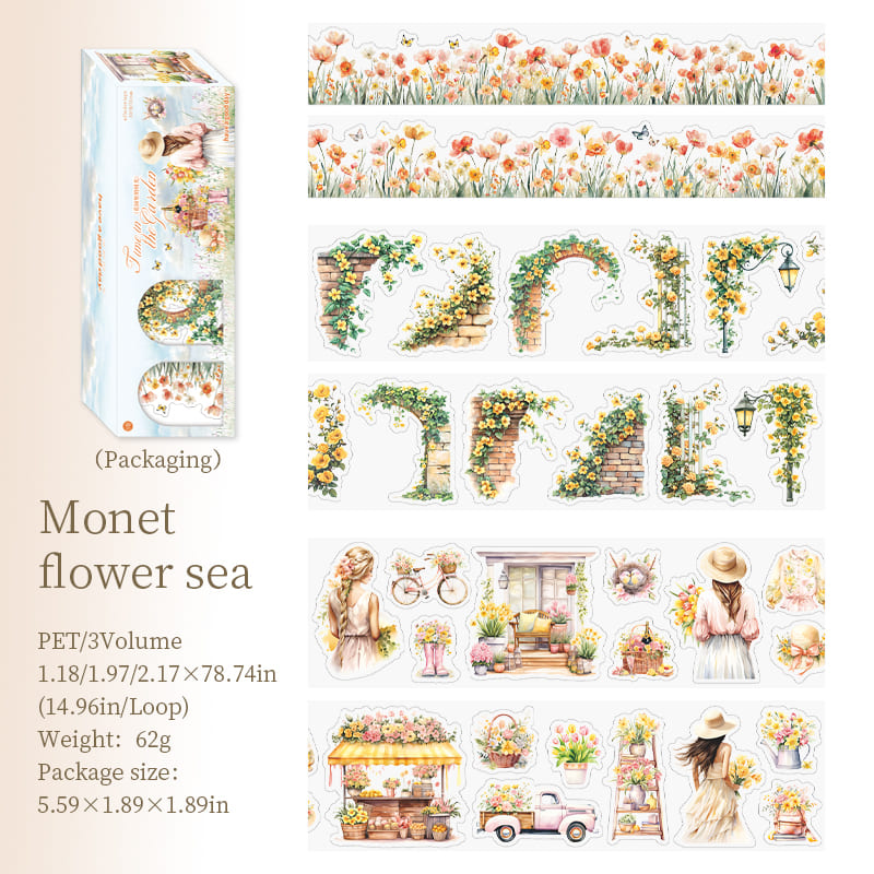 3PCS Floral Theme PET Tape