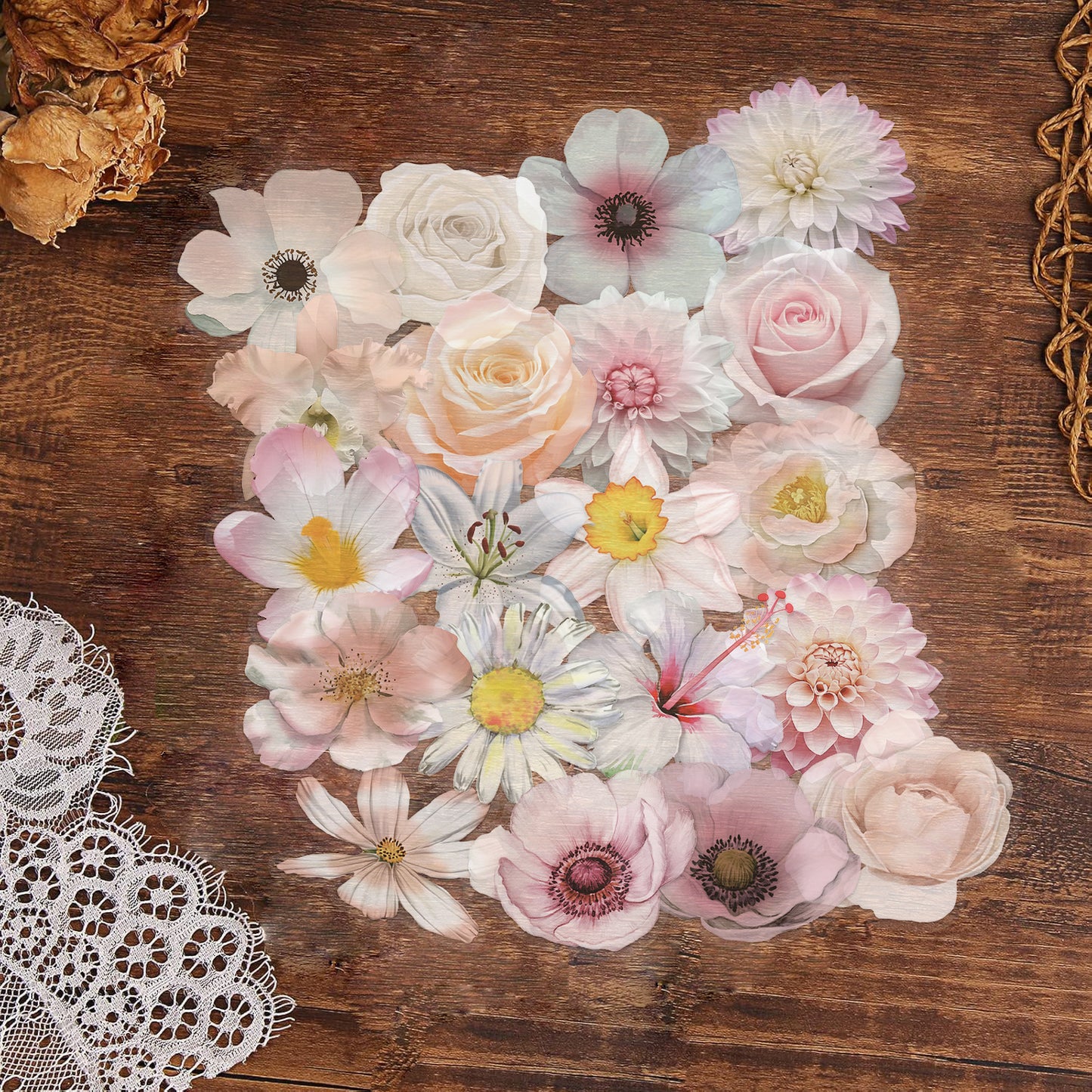 50PCS Pink Flower Stickers