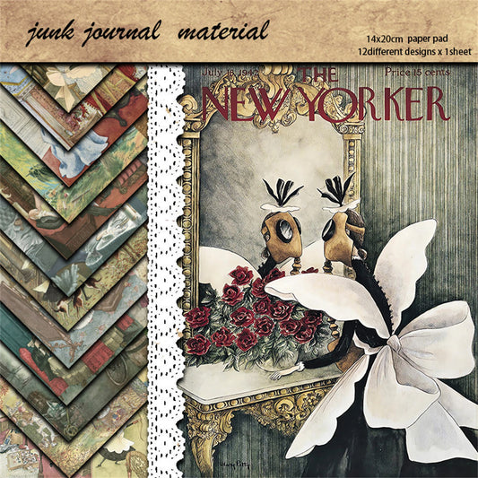 12PCS Art Magazine Cover Scrapbook Paper