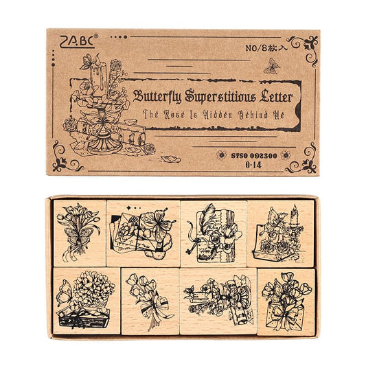 8-PCS Butterflies Dancing Among Flowers Wooden Stamps