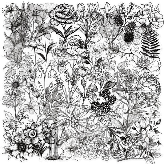 50PCS Black and White Plants Stickers