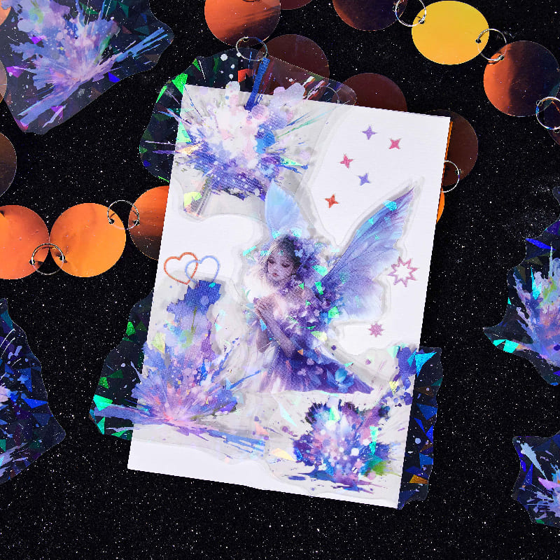 Close-up of purple fireworks PET sticker for creative journaling